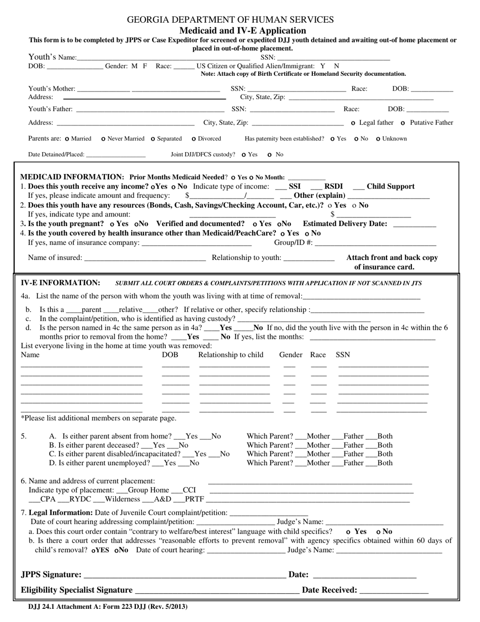 Form 223 Attachment A Medicaid and IV-E Application - Georgia (United States), Page 1
