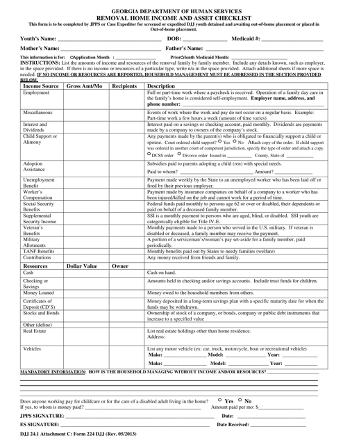 Form 224 Attachment C Removal Home Income and Asset Checklist - Georgia (United States)