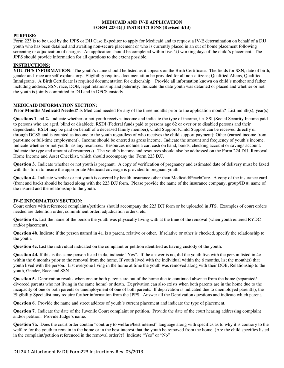Instructions for Form 223 Attachment A Medicaid and IV-E Application - Georgia (United States), Page 1