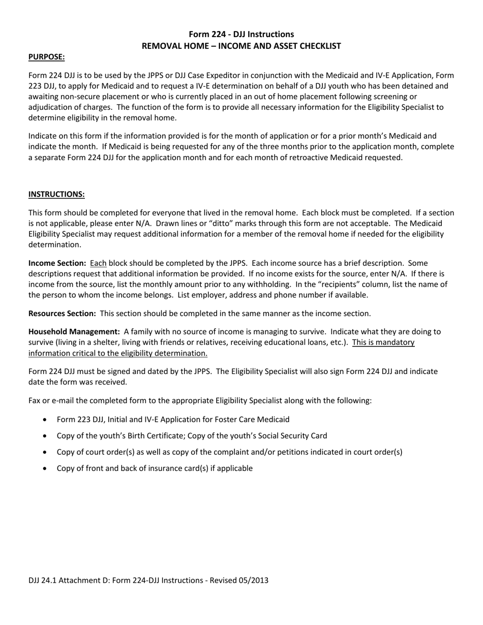 Instructions for Form 224 Attachment C Removal Home Income and Asset Checklist - Georgia (United States), Page 1