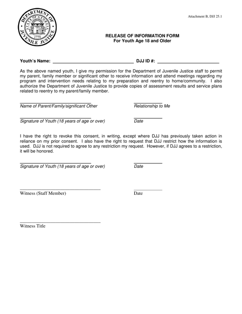 Attachment B Release of Information Form for Youth Age 18 and Older - Georgia (United States)