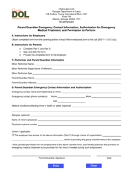 Document preview: Parent/Guardian Emergency Contact Information, Authorization for Emergency Medical Treatment, and Permission to Perform - Georgia (United States)