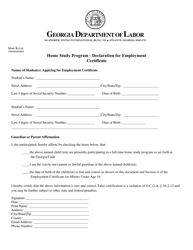 Declaration for Employment Certificate - Home Study Program - Georgia (United States), Page 2
