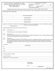 Document preview: Form DOL-12 Reimbursable Employer's Election of Cash Deposit, Surety Bond or Securities - Georgia (United States)