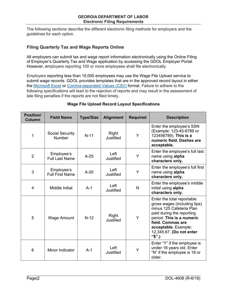 Form DOL-4606 Magnetic Media Transmittal Form - Georgia (United States), Page 4