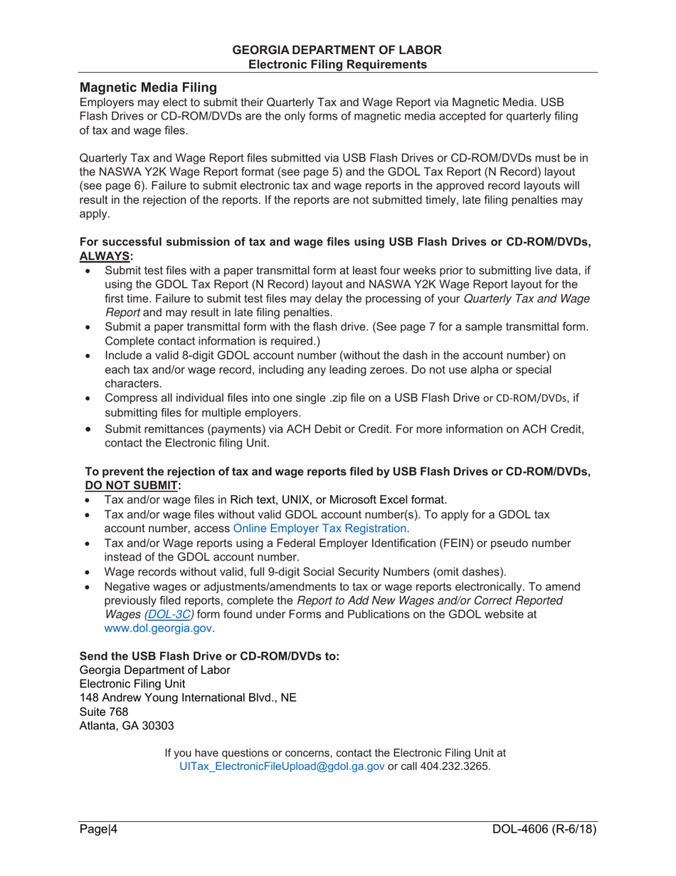 Form DOL-4606 Magnetic Media Transmittal Form - Georgia (United States), Page 6