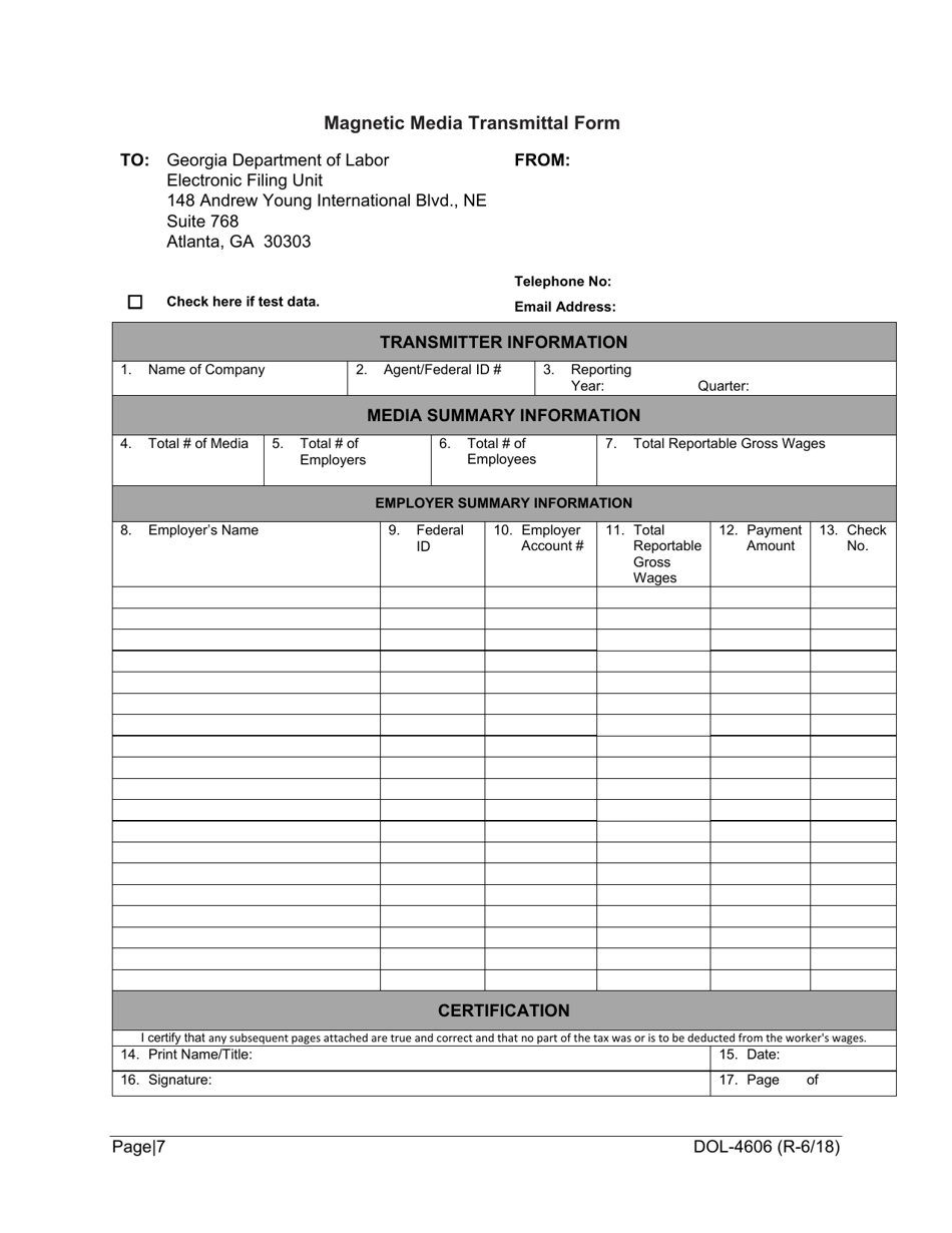 Form DOL-4606 Magnetic Media Transmittal Form - Georgia (United States), Page 9