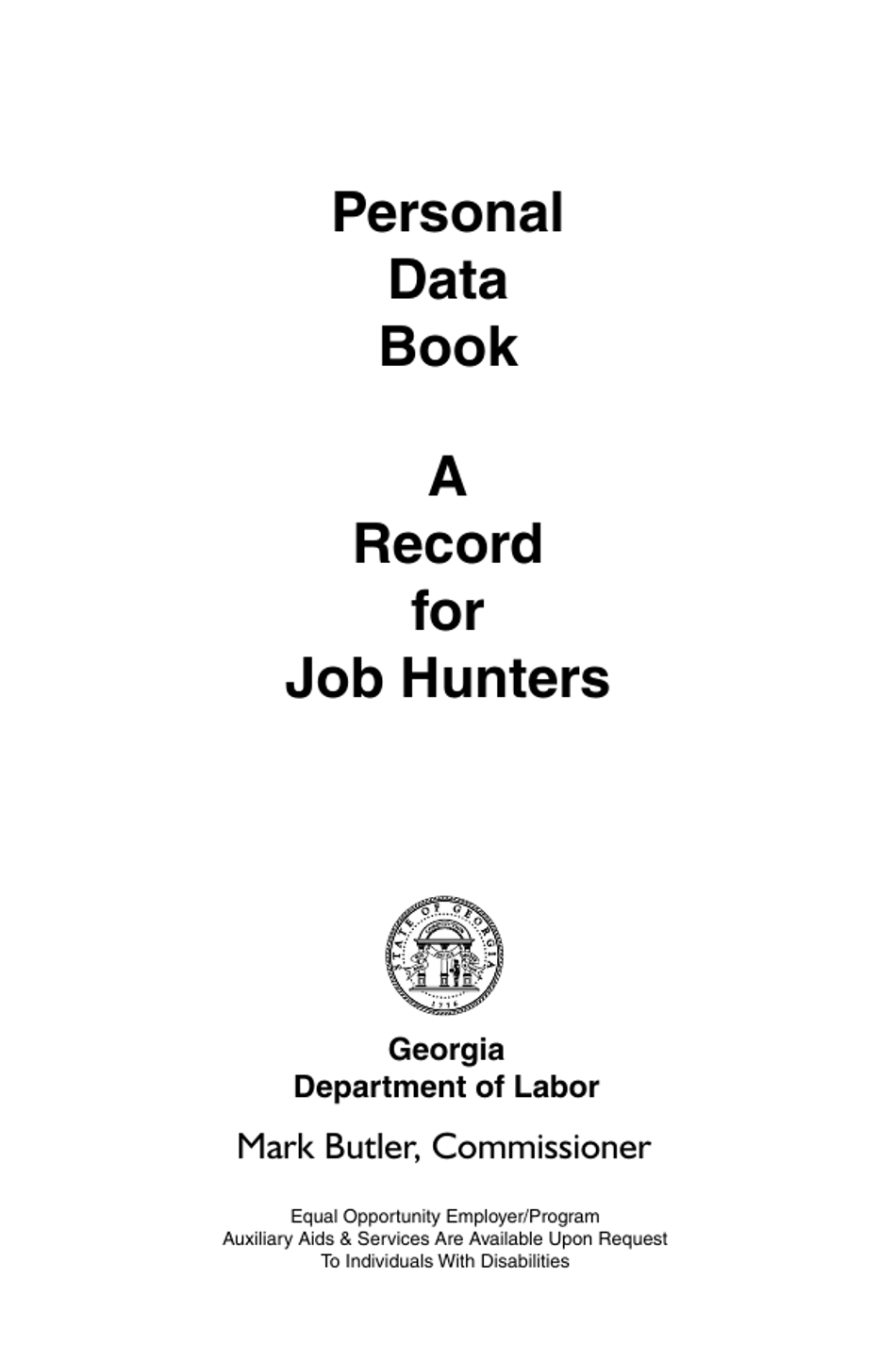 Form DOL-1130 Personal Data Book - a Record for Job Hunters - Georgia (United States), Page 1