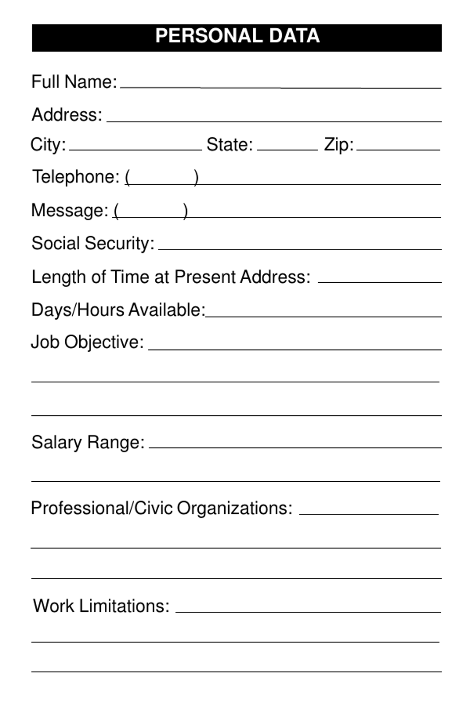 Form DOL-1130 Personal Data Book - a Record for Job Hunters - Georgia (United States), Page 3