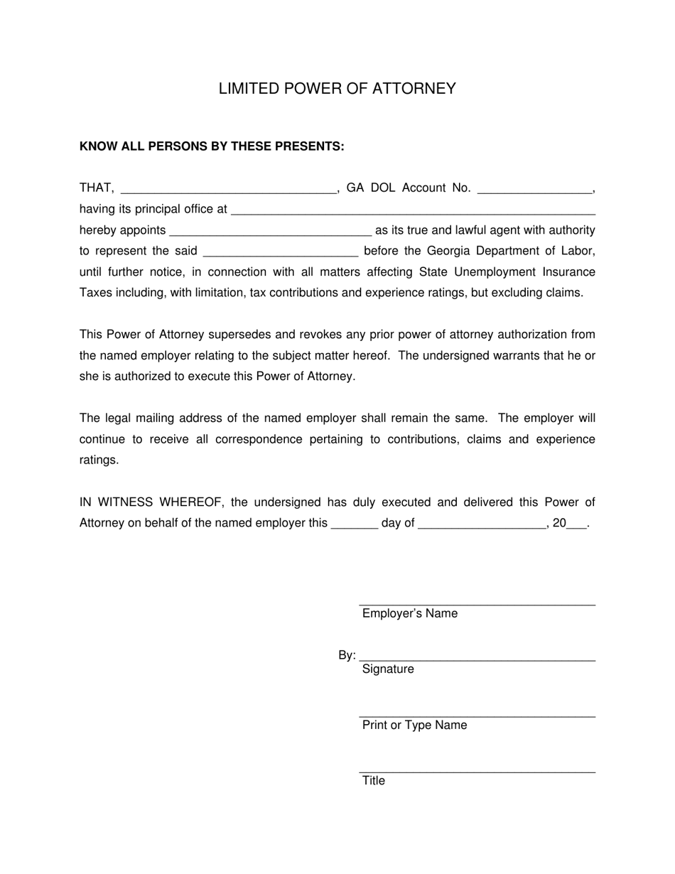 Limited Power of Attorney - Georgia (United States), Page 1