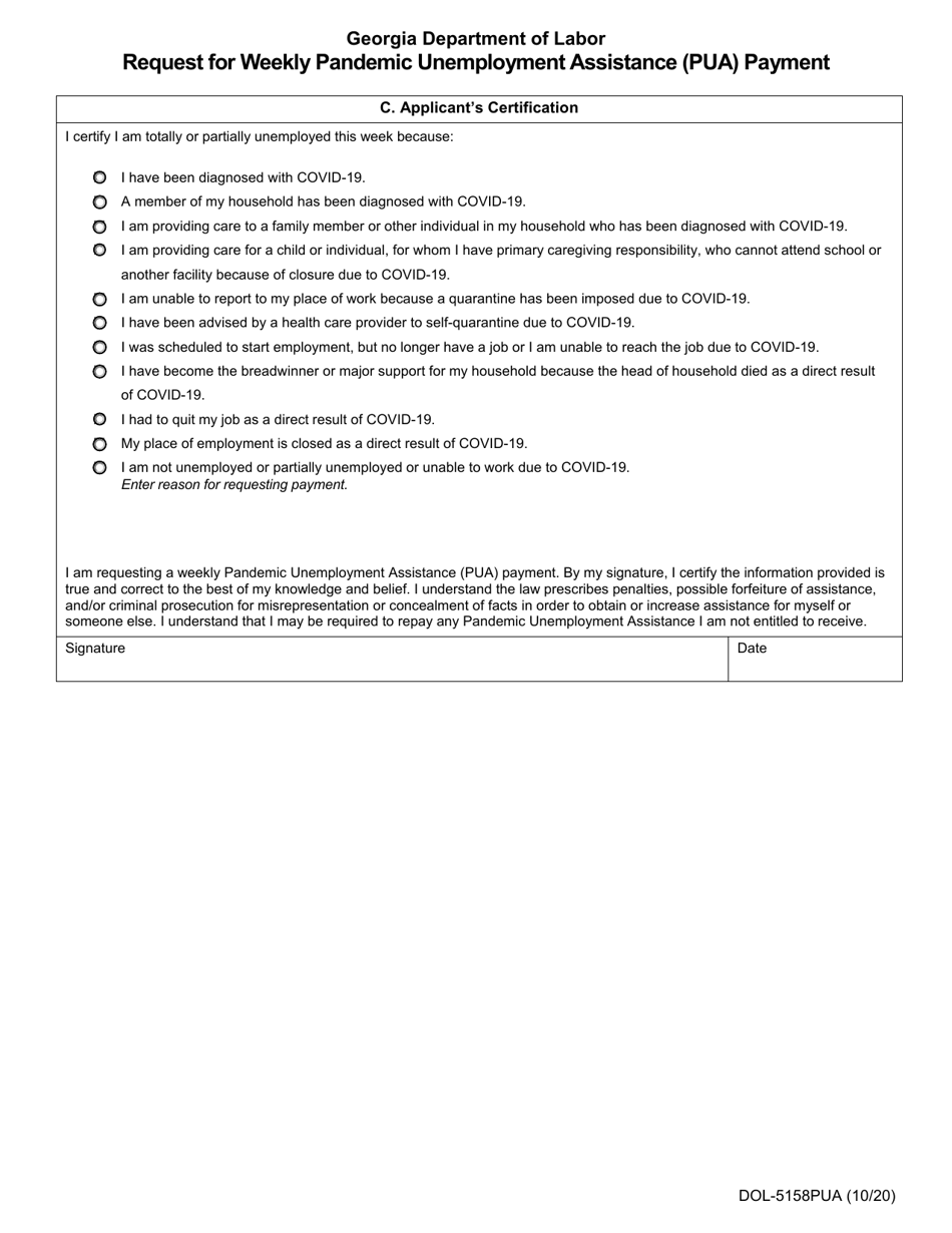 Form DOL-5158PUA Request for Weekly Pandemic Unemployment Assistance (Pua) Payment - Georgia (United States), Page 2