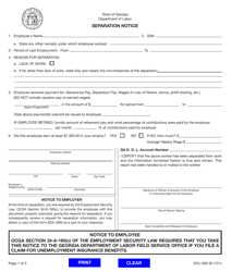 Form DOL-800 &quot;Separation Notice&quot; - Georgia (United States)