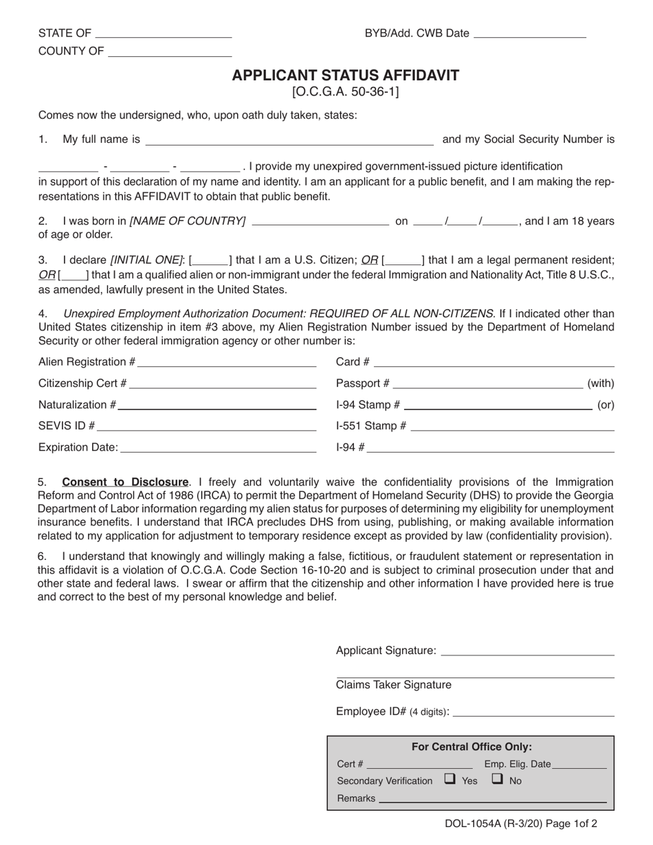 Form DOL-1054A - Fill Out, Sign Online and Download Printable PDF ...