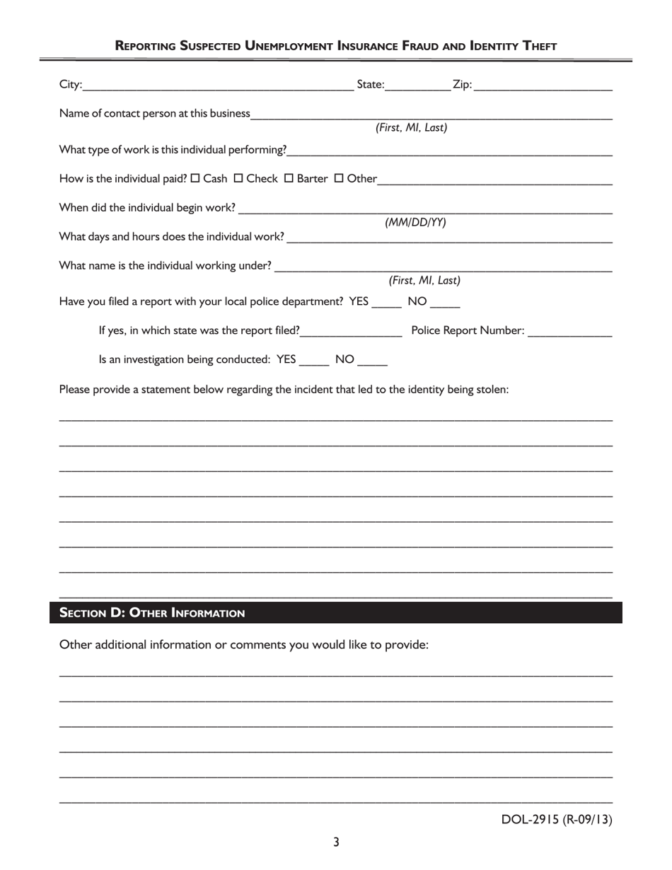 Form DOL-2915 Reporting Suspected Unemployment Insurance Fraud and Identity Theft - Georgia (United States), Page 3