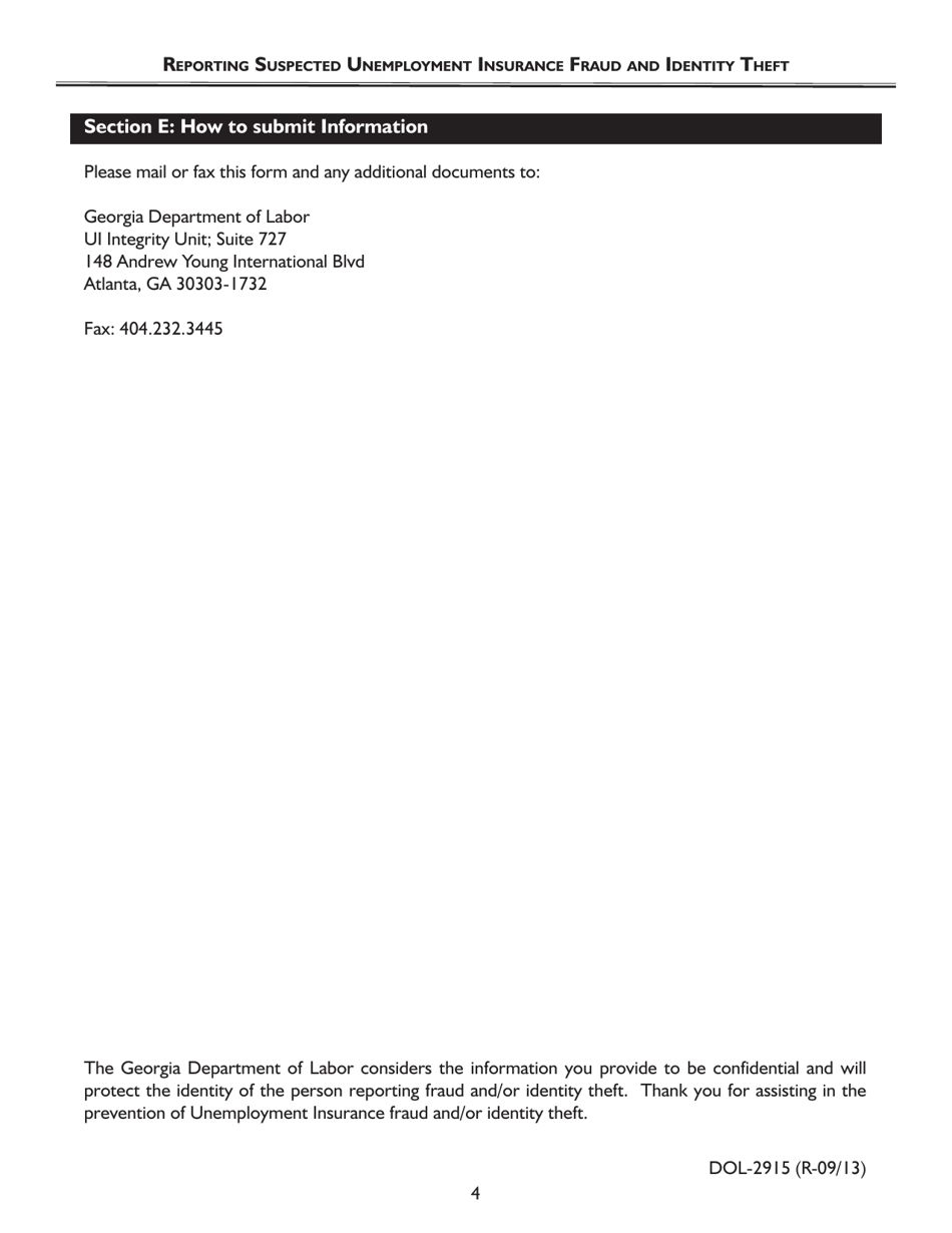 Form DOL-2915 Reporting Suspected Unemployment Insurance Fraud and Identity Theft - Georgia (United States), Page 4