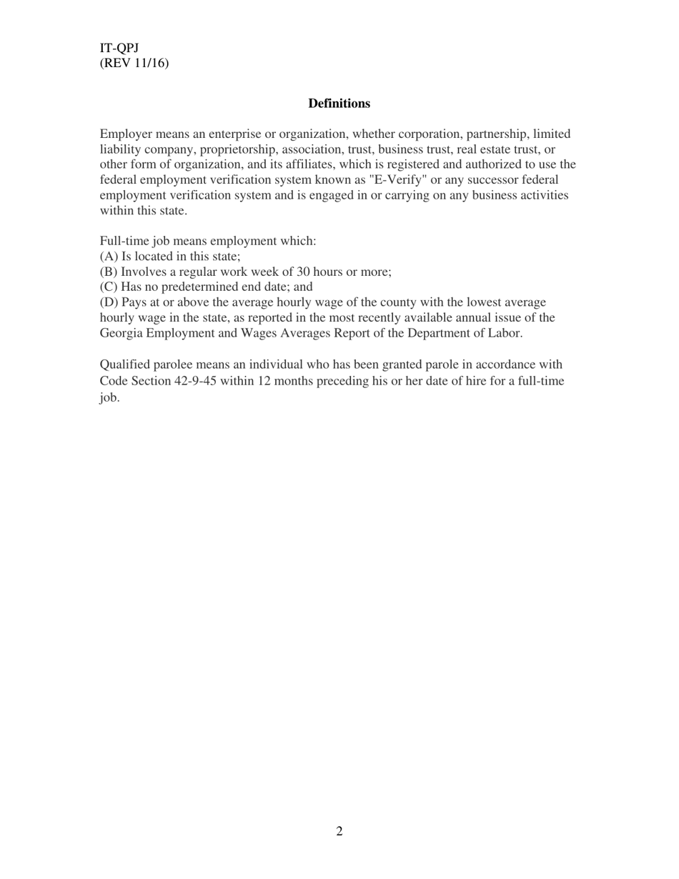 Form IT-QPJ Qualified Parolee Jobs Tax Credit - Georgia (United States), Page 2