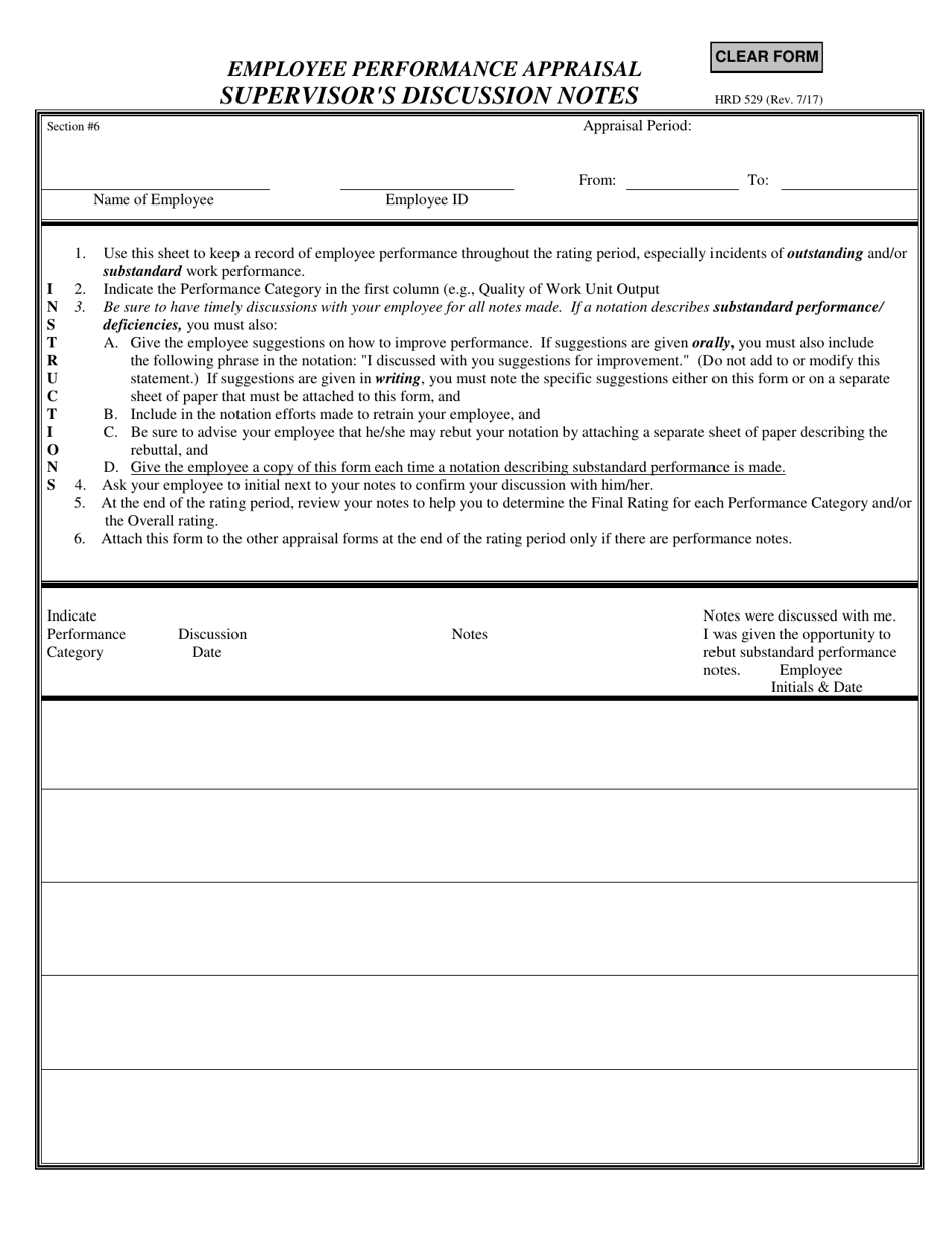 Form HRD529 Supervisors Discussion Notes - Hawaii, Page 1
