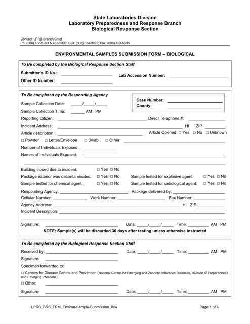 Environmental Samples Submission Form - Biological - Hawaii Download Pdf