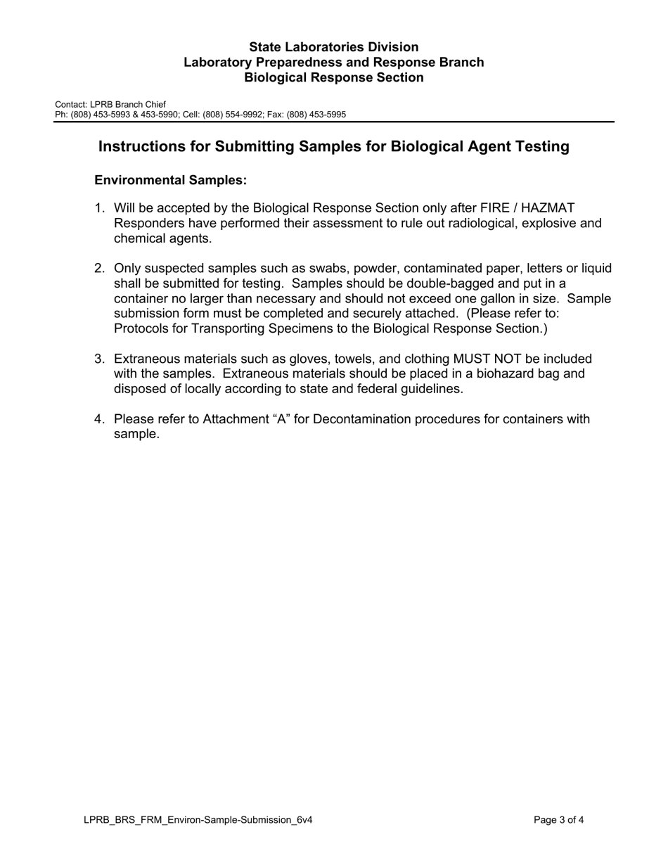 Environmental Samples Submission Form - Biological - Hawaii, Page 3