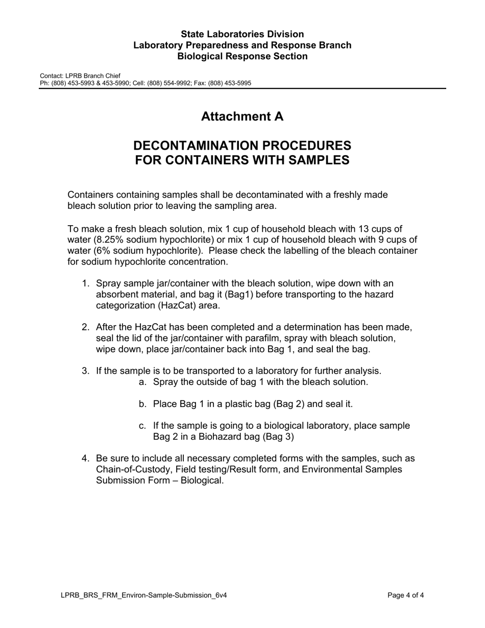 Environmental Samples Submission Form - Biological - Hawaii, Page 4