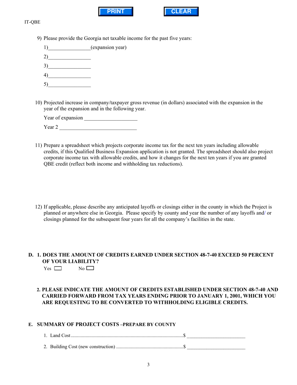 Form IT-QBE Qualified Business Expansion Application - Georgia (United States), Page 3