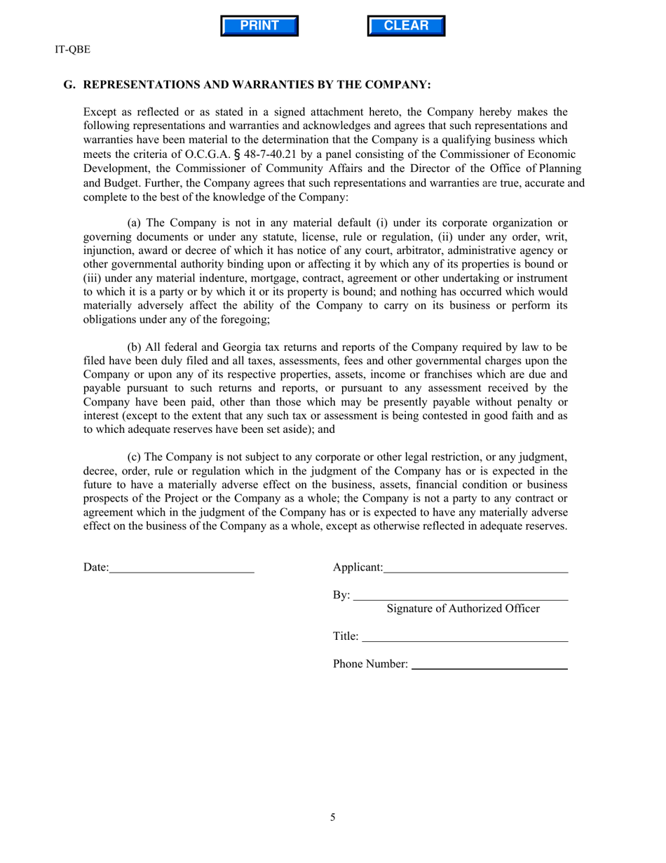 Form IT-QBE Qualified Business Expansion Application - Georgia (United States), Page 5