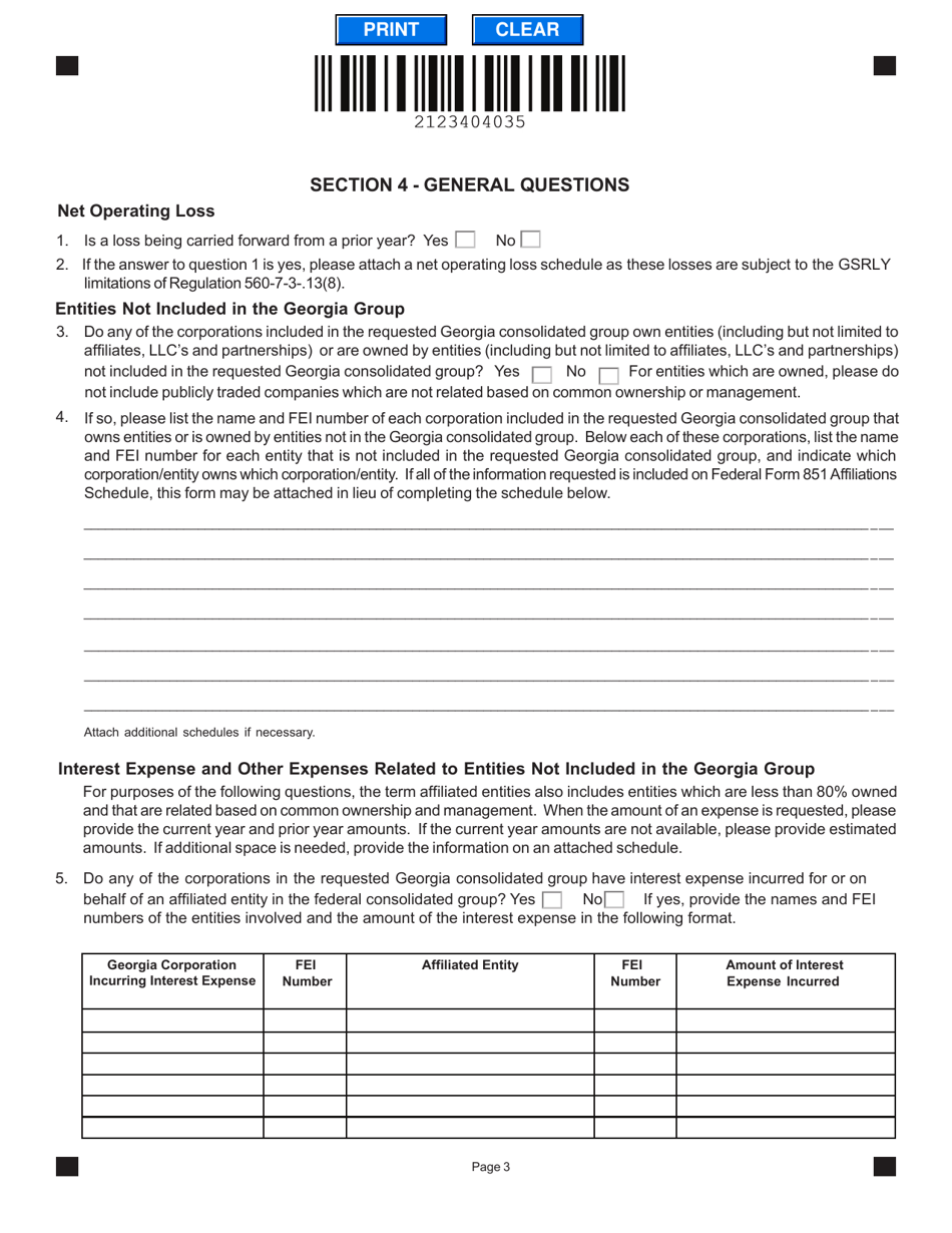 Form IT-CONSOL Application for Permission to File Consolidated Georgia Income Tax Return - Georgia (United States), Page 3