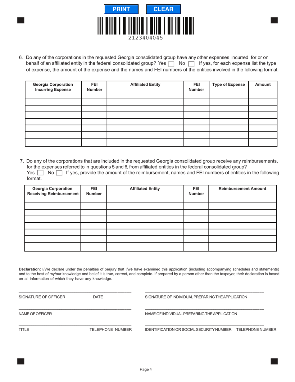 Form IT-CONSOL Application for Permission to File Consolidated Georgia Income Tax Return - Georgia (United States), Page 4
