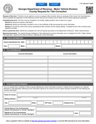 Form T-217 &quot;County Request for Title Correction&quot; - Georgia (United States)