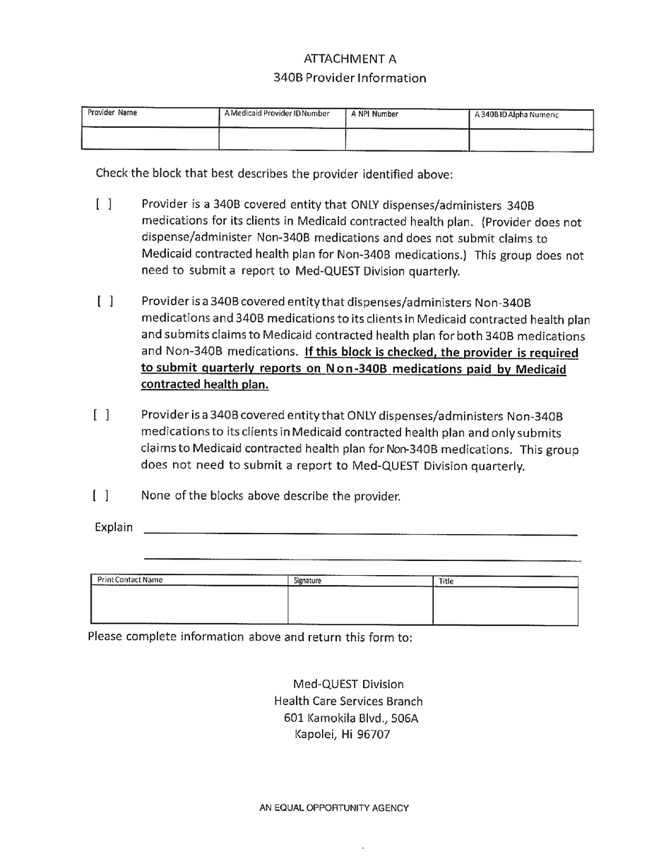 Attachment A 340b Provider Information - Hawaii, Page 1