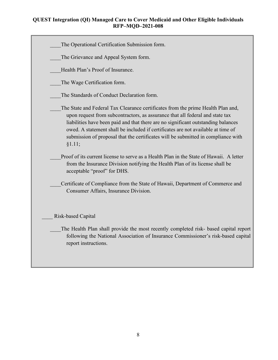 Appendix K Quest Integration Evaluation Tool - Hawaii, Page 8