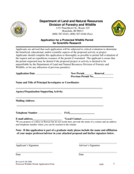Application for a Protected Wildlife Permit for Scientific Research - Hawaii