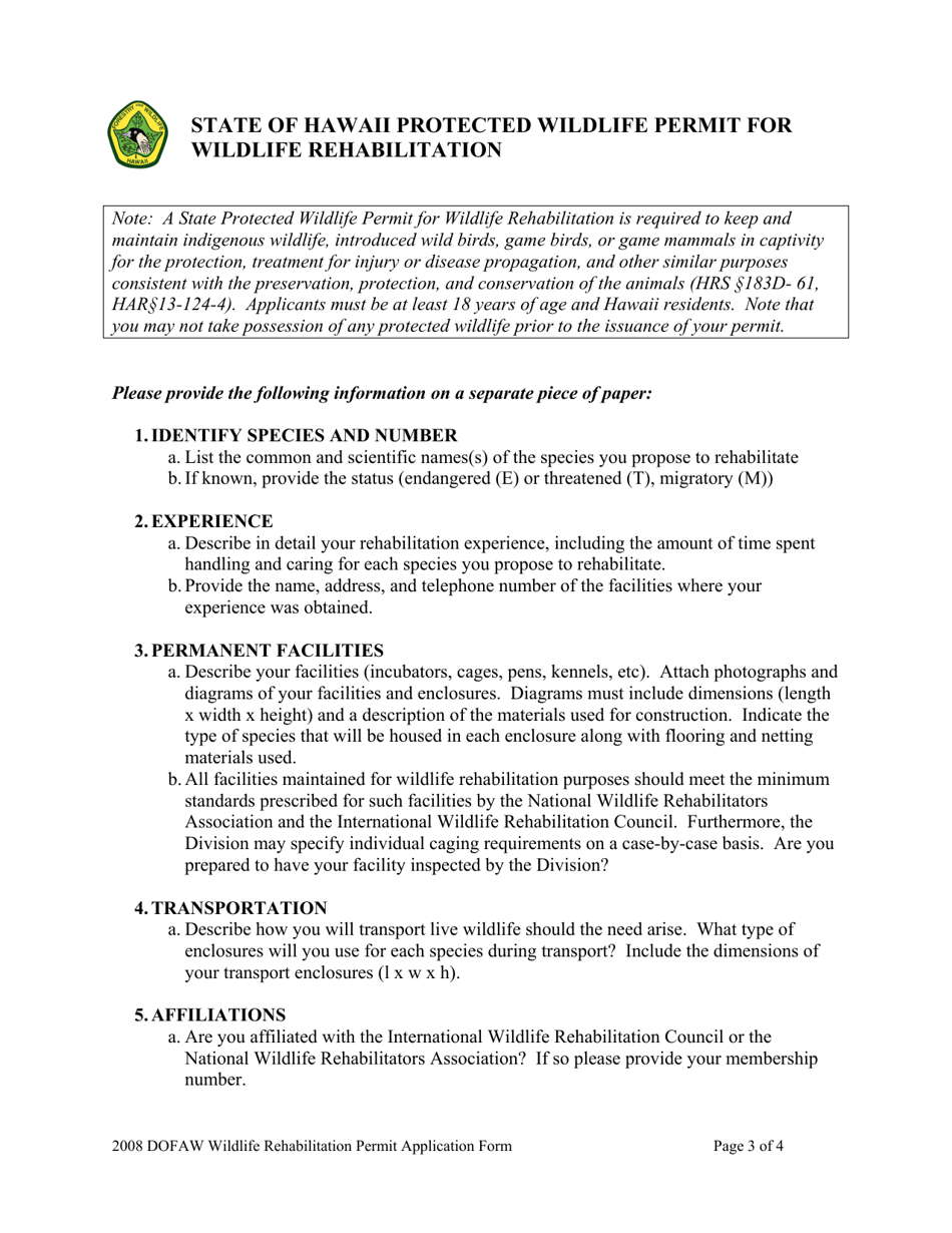 Wildlife Rehabilitation Permit Application - Hawaii, Page 3