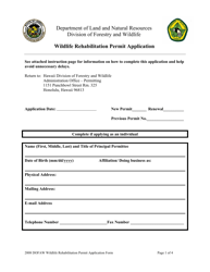 Document preview: Wildlife Rehabilitation Permit Application - Hawaii