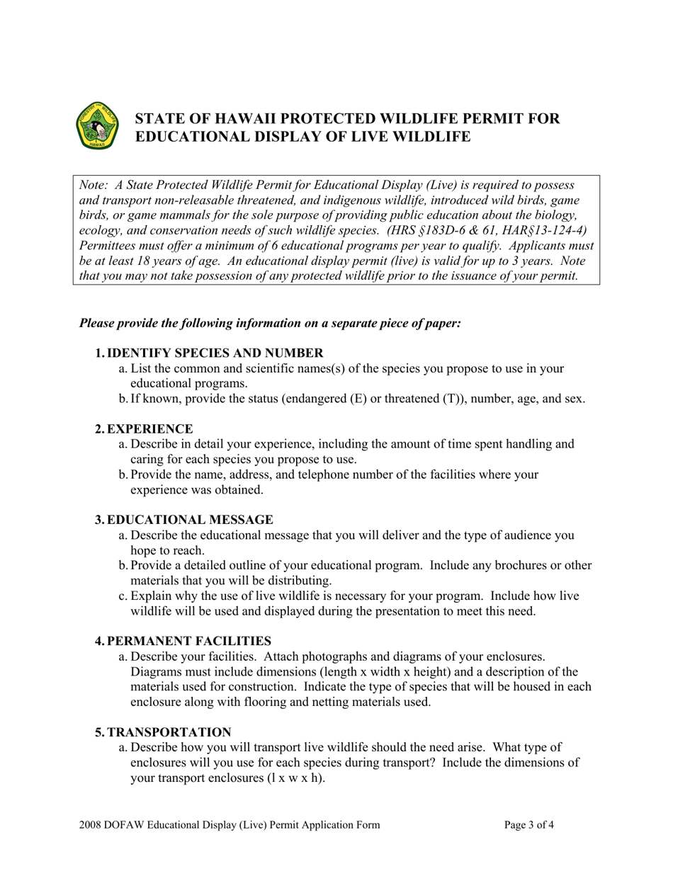 Educational Display (Live) Permit Application - Hawaii, Page 3