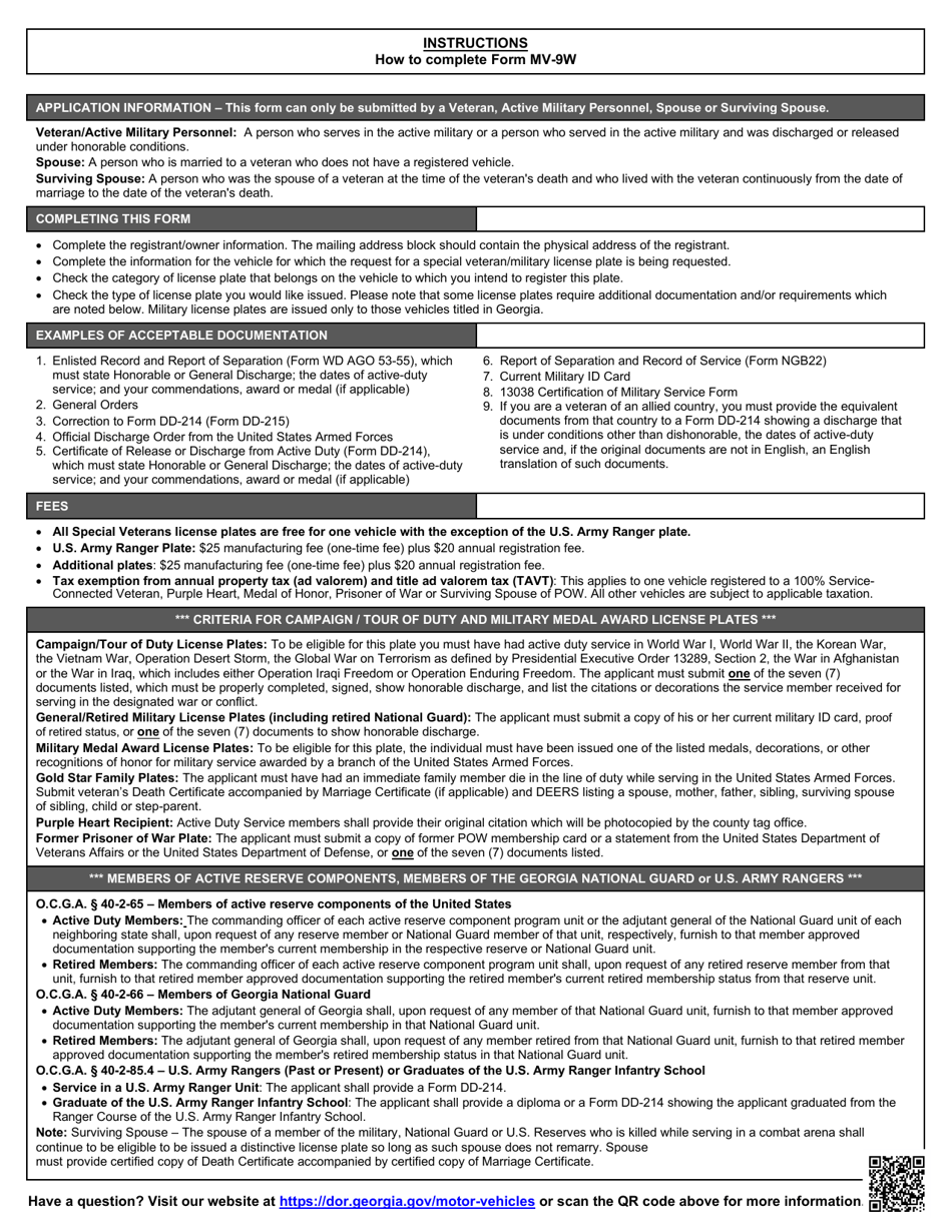 Form Mv 9w Fill Out Sign Online And Download Fillable Pdf Georgia