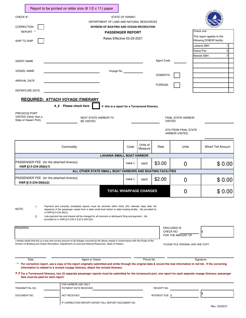 Passenger Report - Hawaii, Page 1