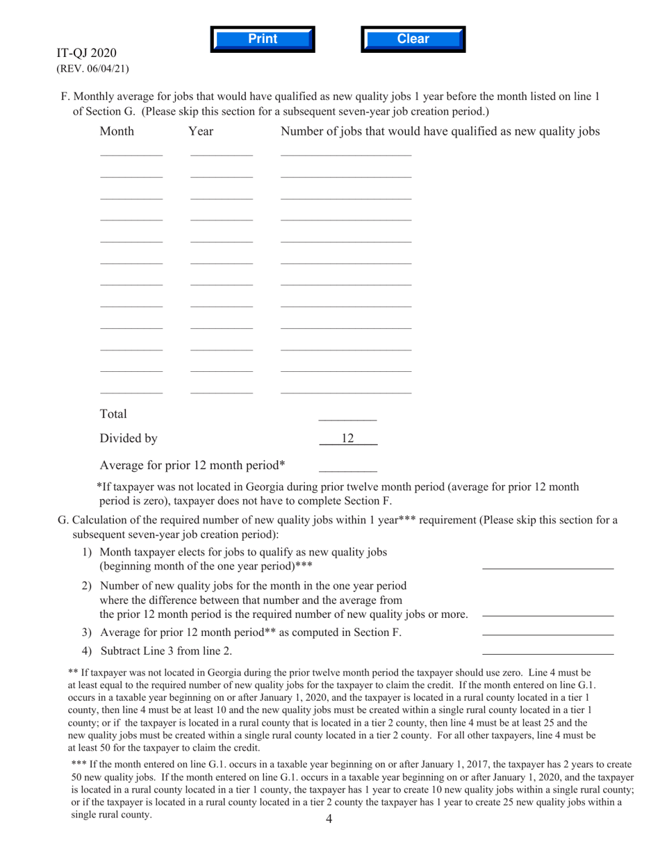 Form IT-QJ Application for Georgia Quality Jobs Tax Credit - Georgia (United States), Page 4