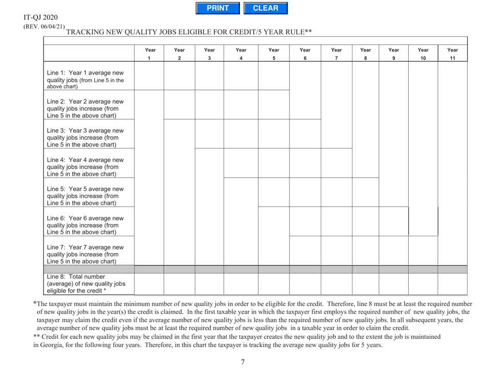 Form IT-QJ Application for Georgia Quality Jobs Tax Credit - Georgia (United States), Page 7