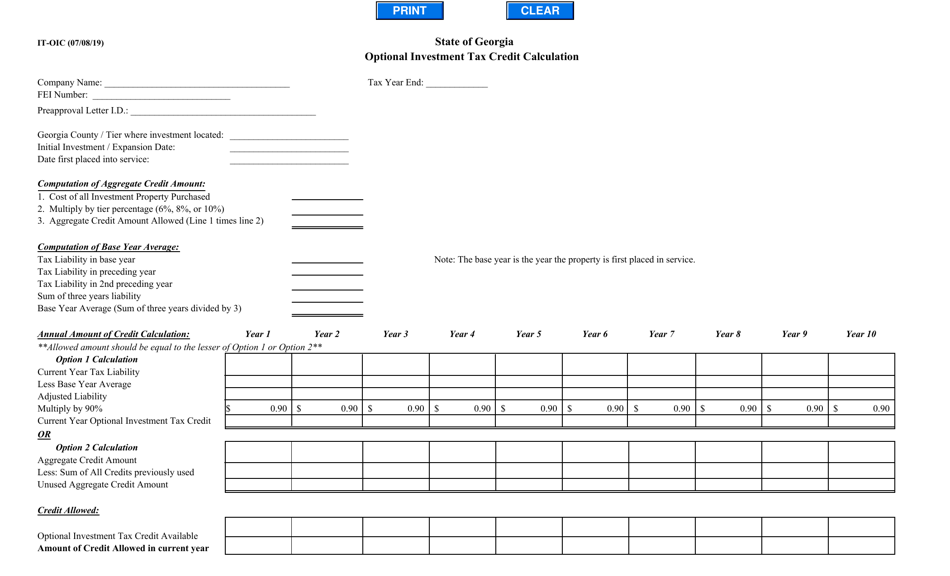 Form ITOIC Download Fillable PDF or Fill Online Optional Investment