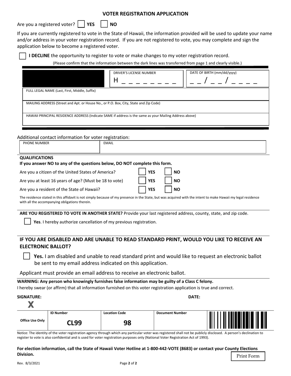 State of Hawaii Commercial Drivers License Application - Hawaii, Page 2