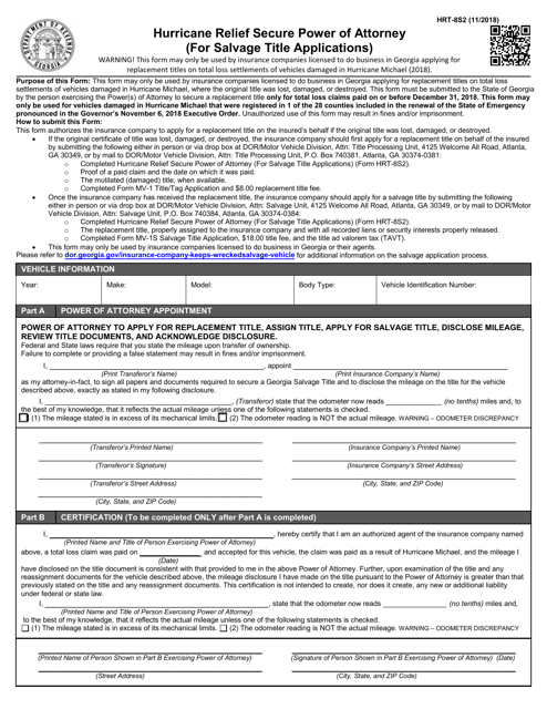 Form HRT-8S2 Hurricane Relief Secure Power of Attorney - Georgia (United States)