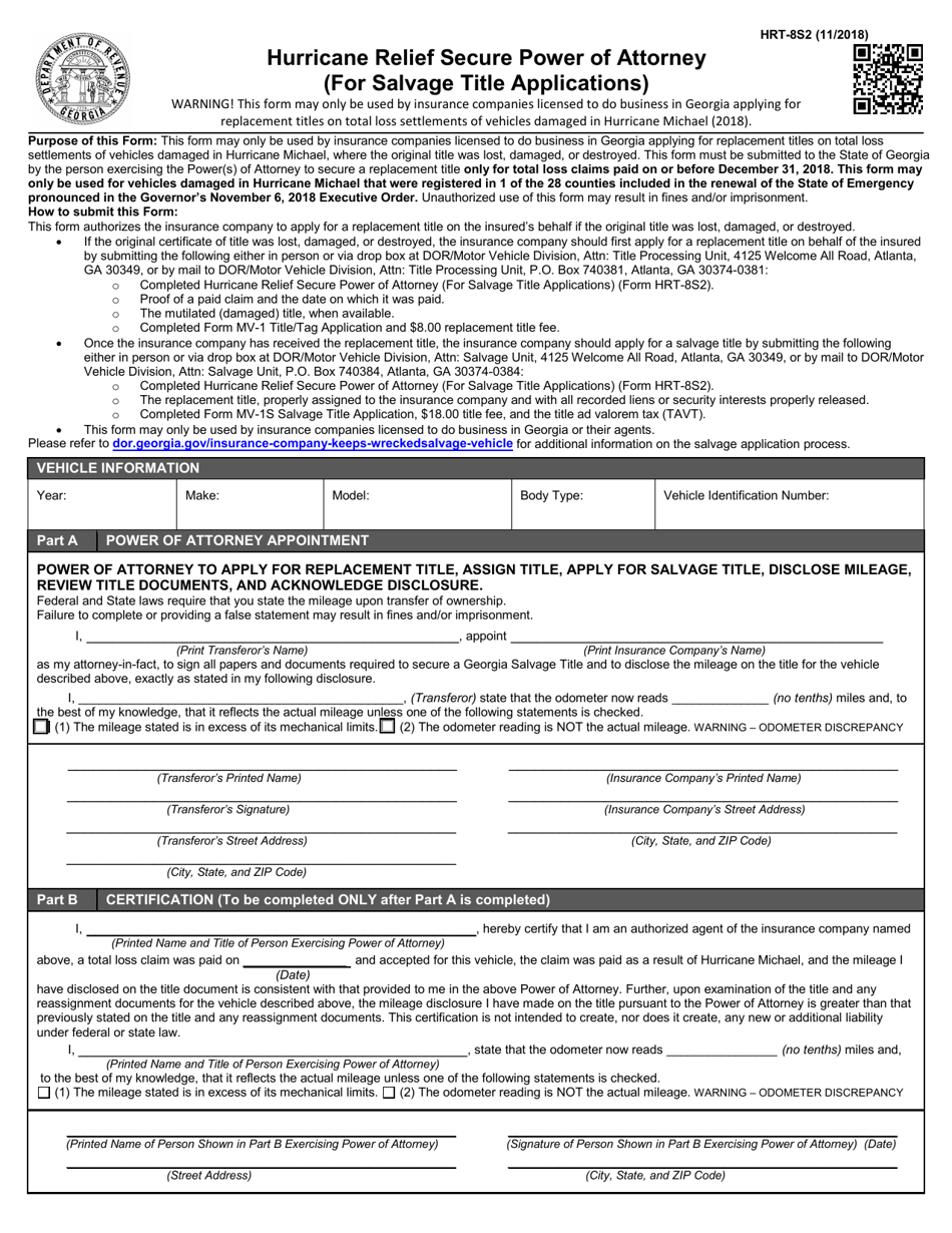 Form HRT-8S2 Hurricane Relief Secure Power of Attorney - Georgia (United States), Page 1