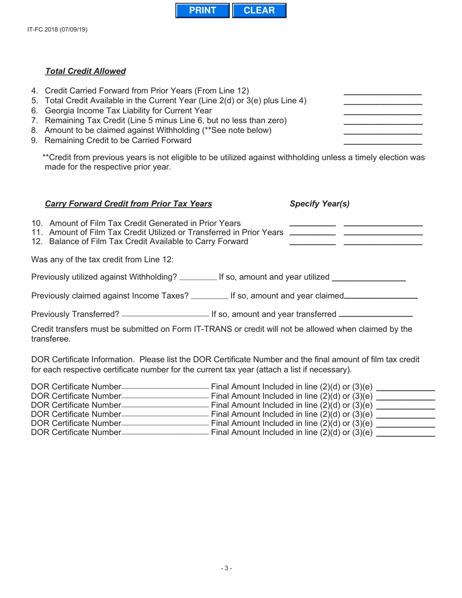 Form IT-FC Film Tax Credit - Georgia (United States), Page 3