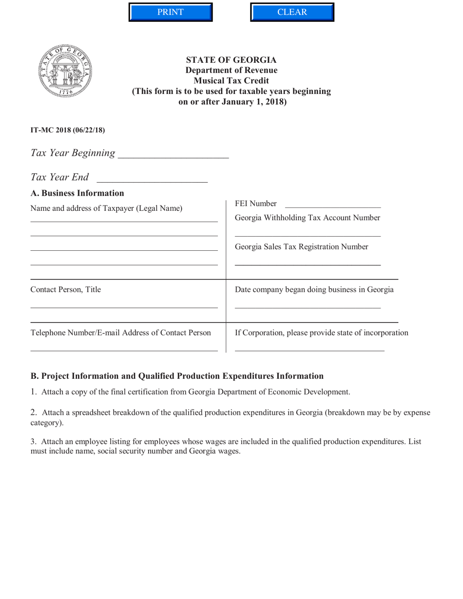 Form IT-MC Musical Tax Credit - Georgia (United States), Page 1