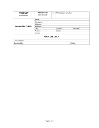 Form MRTB APL-1 Product Evaluation Request Form - Hawaii, Page 2