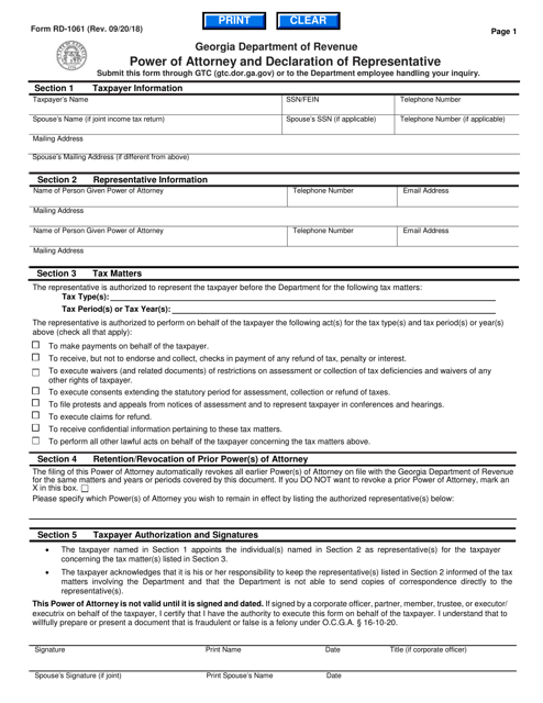 Form RD-1061 Power of Attorney and Declaration of Representative - Georgia (United States)