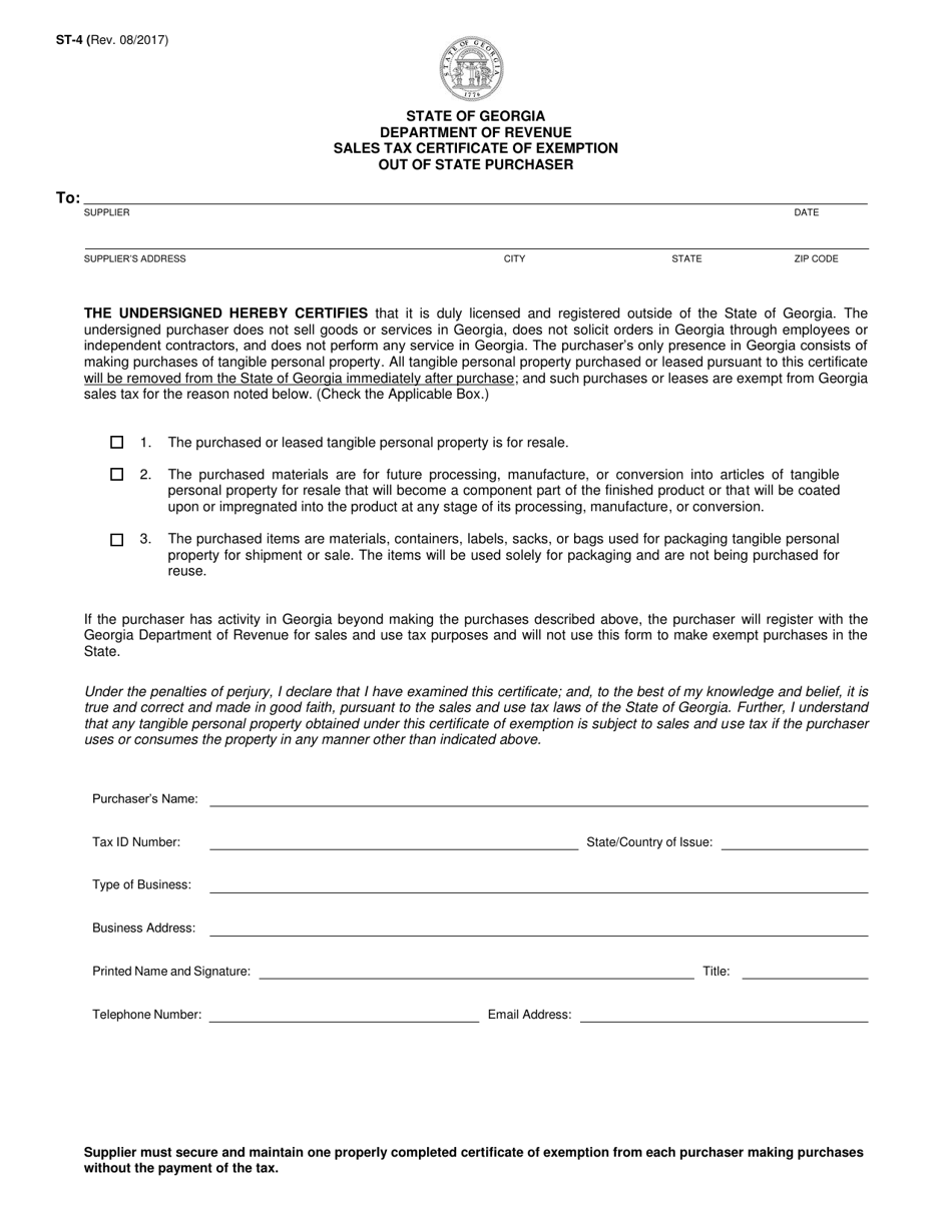 Form St 4 Fill Out Sign Online And Download Printable Pdf Georgia United States 4798