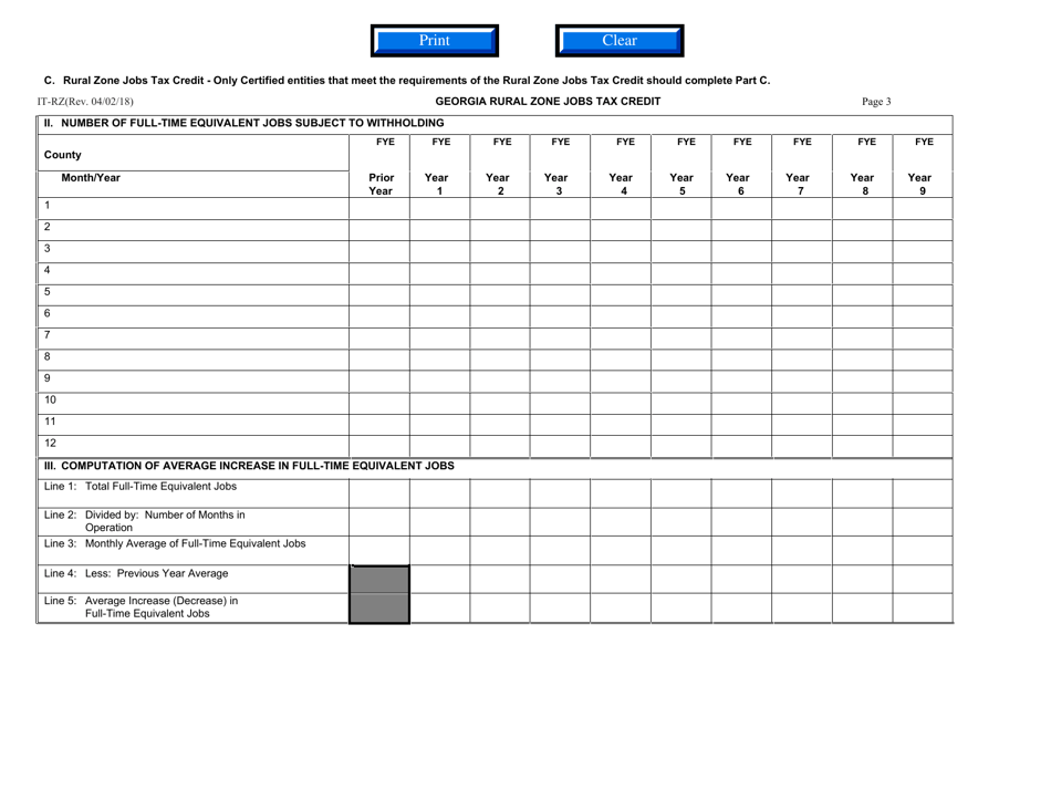 Form IT-RZ Rural Zone Tax Credits - Georgia (United States), Page 3