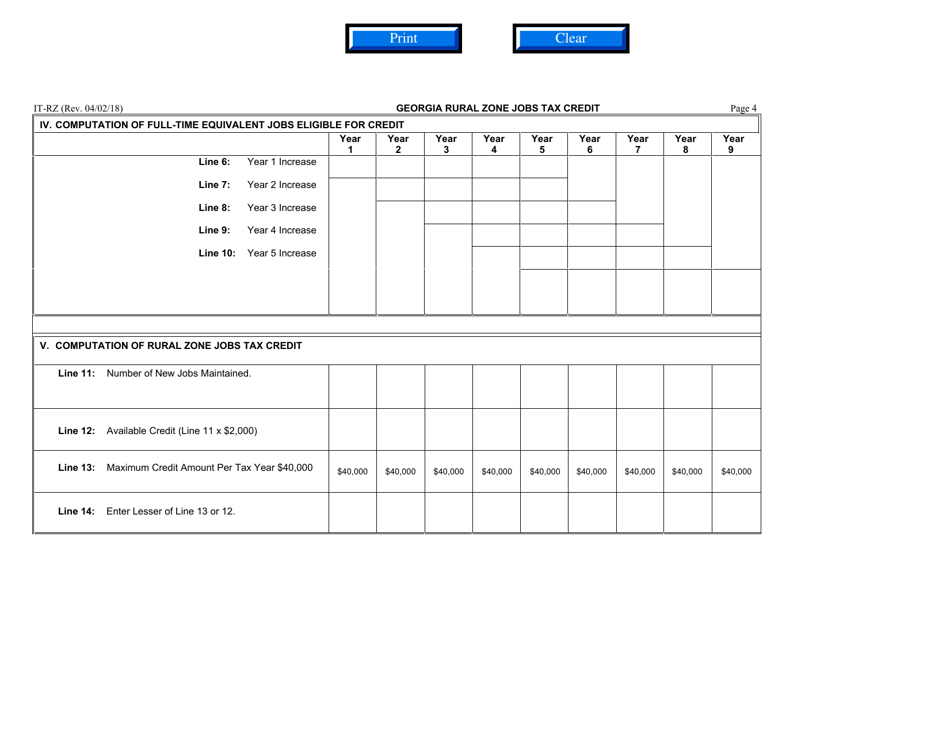 Form IT-RZ Rural Zone Tax Credits - Georgia (United States), Page 4